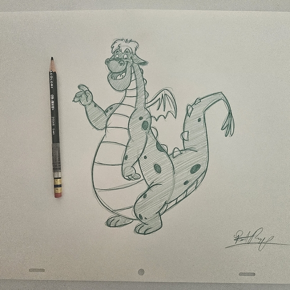 Disney Elliott Pete's Dragon Drawing/Sketch Animation Art Signed - Picture 6 of 6